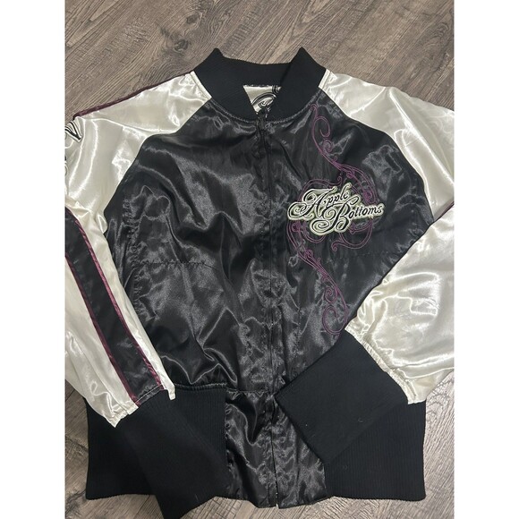 RARE Vintage Y2K Medium Reversible Apple bottom Jeans Satin Jacket - Picture 2 of 7